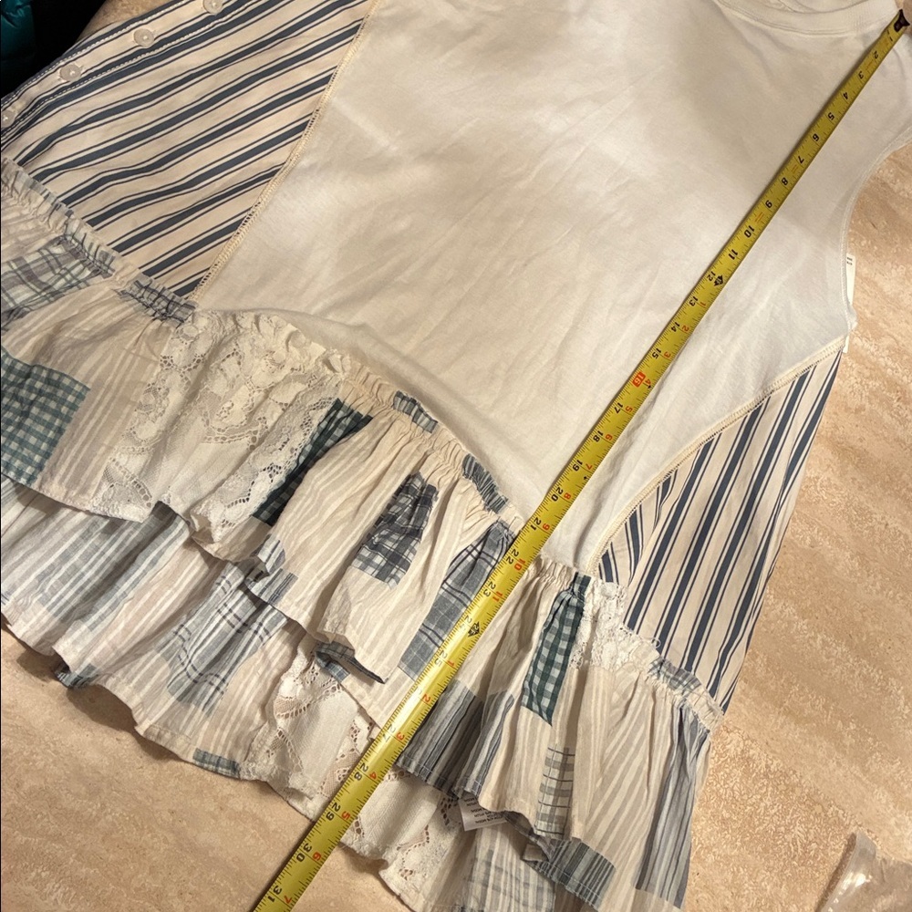 ANTHROPOLOGIE PILCRO Sleeveless White Tee, Ruffle Blue Stripes & Lace XS NWT - Picture 15 of 17
